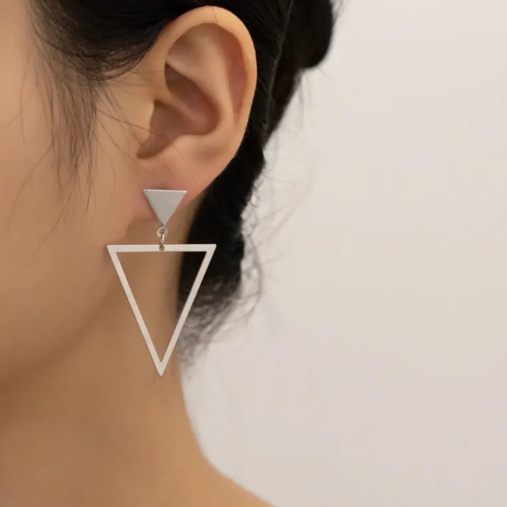 Silver 925 Hollow Triangle Earrings